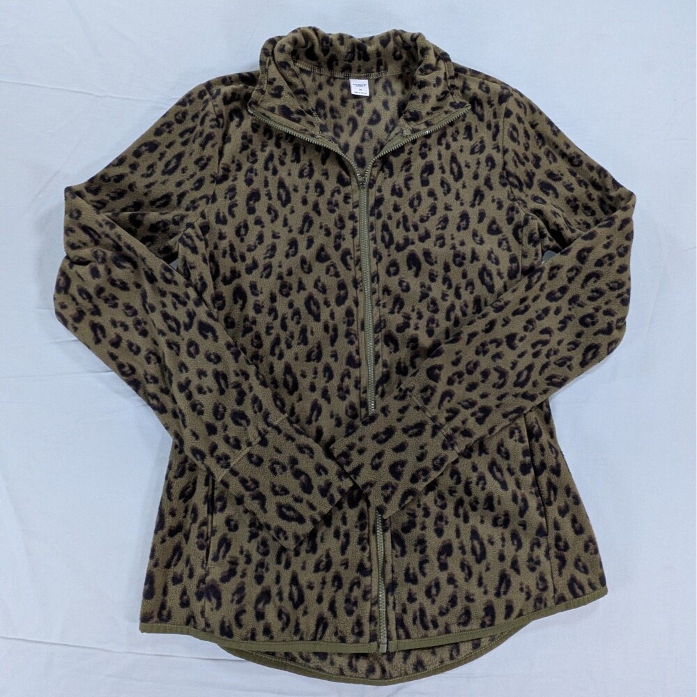 Old Navy Active Womens XS Fleece Full Zip Jacket Gray Leopard Print Thumb